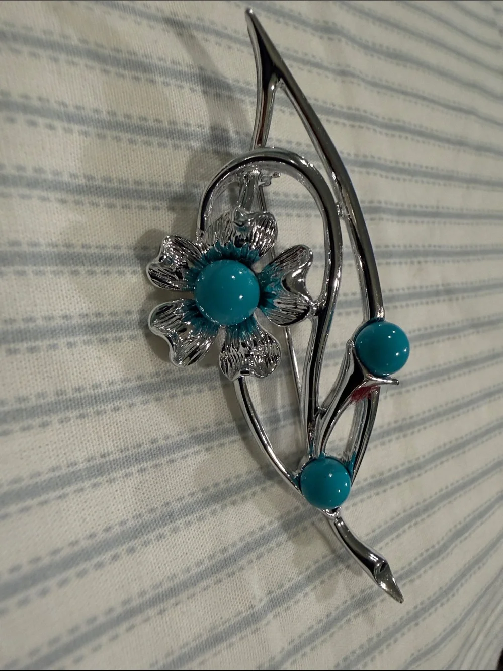 Sarah Coventry Silver-Tone Brooch with Turquoise Cabochons